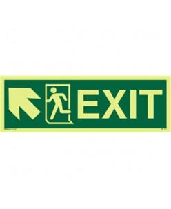 Photoluminscent  Exit Sign + Running Man Symbol + Arrow Diagonally Up Left